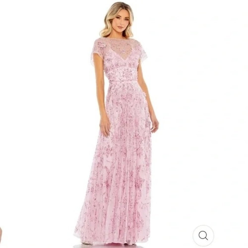 Mac Duggal 93685 Candy Pink Sheer Embroidered Sequin Embellished Dress Sz 2 NEW